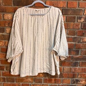 J. Jill womens boxy striped short sleeve top cream 2X